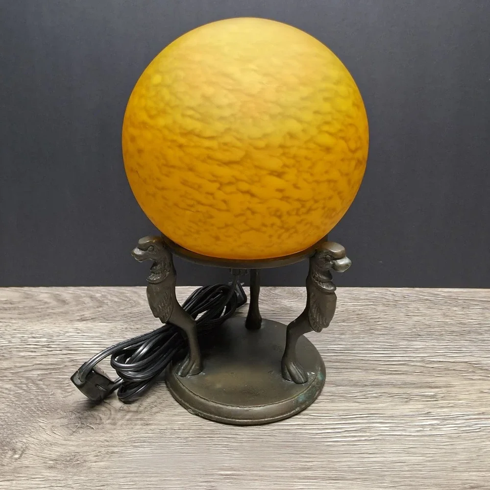 Vintage Orange Sphere Table/Desk Lamp With Brass Stand - Amazingly Beautiful